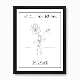 English Rose In A Vase Line Drawing 3 Poster Art Print