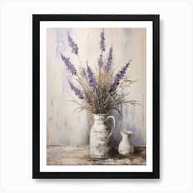Lavender, Autumn Fall Flowers Sitting In A White Vase, Farmhouse Style 3 Art Print