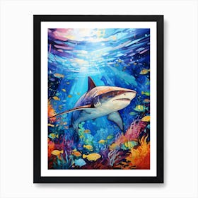  A Whitetip Reef Shark Vibrant Paint Splash 6 Art Print