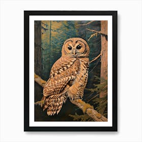 Spotted Owl Relief Illustration 3 Art Print