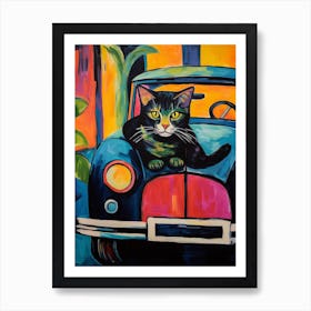 Ford Model T Vintage Car With A Cat, Matisse Style Painting 0 Art Print
