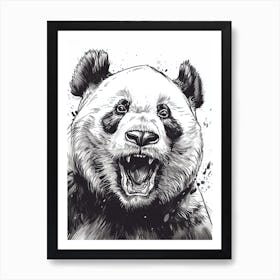 Giant Panda Growling Ink Illustration 1 Art Print