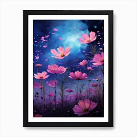 Cosmos Wildflower With Starry Sky, South Western Style (1) Art Print