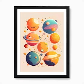 Solar System Kawaii Kids Space Art Print