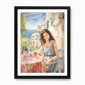 At A Cafe In Dubrovnik Croatia Watercolour Art Print