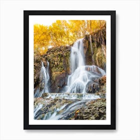 Waterfall With Yellow Leaves Art Print