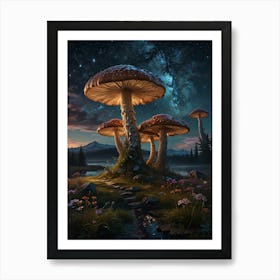 Mushrooms In The Night Sky Art Print