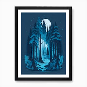 A Fantasy Forest At Night In Blue Theme 78 Art Print