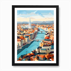 Lyon, France, Geometric Illustration 1 Art Print