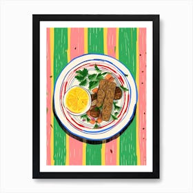 A Plate Of Olives, Top View Food Illustration 3 Art Print