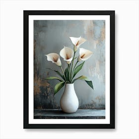 Elegant White Calla Lilies In Vase – Minimalist Floral Still Life Art Print Art Print