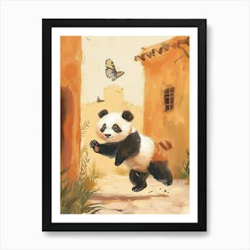 Giant Panda Cub Chasing After A Butterfly Storybook Illustration 1 Art Print