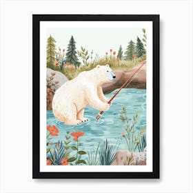 Polar Bear Fishing In A Stream Storybook Illustration 1 Art Print
