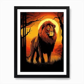 African Lion Sunset Painting 2 Art Print