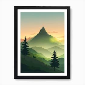 Misty Mountains Vertical Composition In Green Tone 187 Art Print