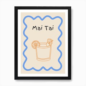 Mai Tai Doodle Poster Blue & Orange Art Print