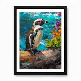 Galapagos Penguin Paradise Harbor Colour Block Painting 4 Art Print