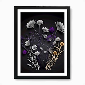 Abstract Flowers purple black Art Print