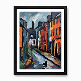 Painting Of A Street In Edinburgh Scotland With A Cat In The Style Of Matisse 1 Art Print