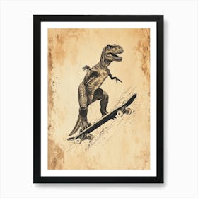 Vintage Deinonychus Dinosaur On A Skateboard   2 Art Print