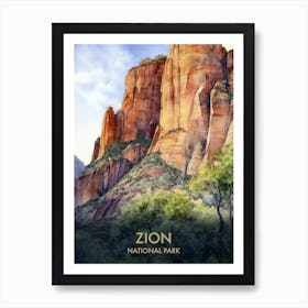 Zion National Park Watercolour Vintage Travel Poster 2 Art Print