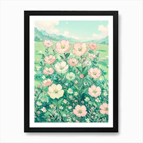 Pink Flowers In A Field Art Print