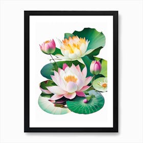 Lotus Flowers In Park Decoupage 8 Art Print