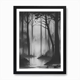 Black And White Forest, black and white monochromatic art Art Print