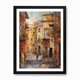 Painting Of Venice With A Cat In The Style Of Gustav Klimt 1 Art Print