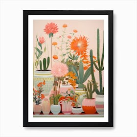 Green And Pink Cactus Still Life 2 Art Print