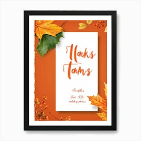 Autumn Leave Themed Vector Illustration Calligraphy Holyday Greeting Card Handwritten Style Typogr (7) Art Print