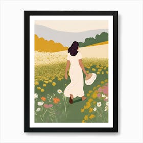 Woman Walking Through A Field Of Flowers 1 Art Print