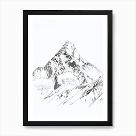 Mount Everest Nepal Tibet Line Drawing 4 Art Print