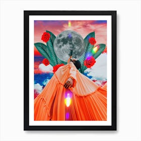 Sunset Worship Beach Collage Orange Art Print