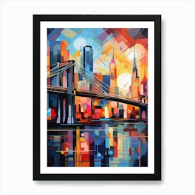 Brooklyn Bridge New York City III, Vibrant Modern Abstract Painting Art Print