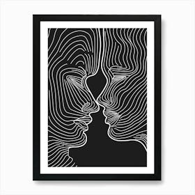 Abstract Women Faces In Line Black And White 6 Art Print