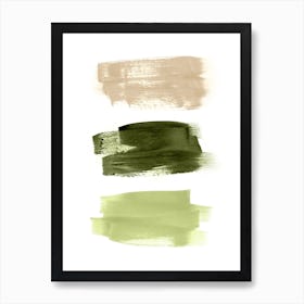 Olive green Paint Brush Strokes Art Print