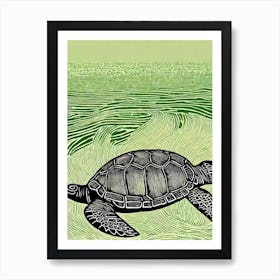 Green Turtle II Linocut Art Print