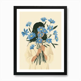 Spring Girl With Blue Flowers 8 Art Print