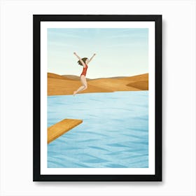 Woman Jumping Into Water Art Print