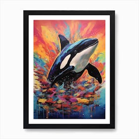 Surreal Orca Whales With Waves1 Art Print