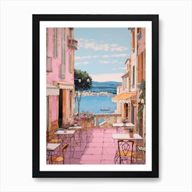 Saint Tropez France 3 Vintage Pink Travel Illustration Art Print