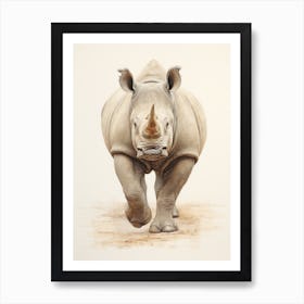 Sepia Illustration Of A Rhino 3 Art Print