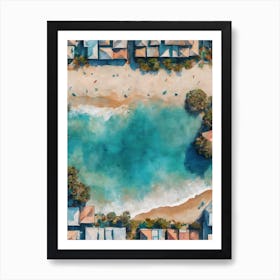 AERIAL PASTAL SAND MEETS THE SEA 2/4 - Serene Seascape Beach Surf Condos Painting Tropical Calm Dreamy Luxe Wall Art Vision of Tranquility Art Print