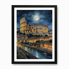 Rome's Ancient Marvel, Nightly Illuminated Art Print