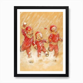 Children Playing in the Snow by Jessie Willcox Smith 1863-1965, Christmas Festive Snow art print, winter print, children in the snow | FParrish Art Prints Art Print