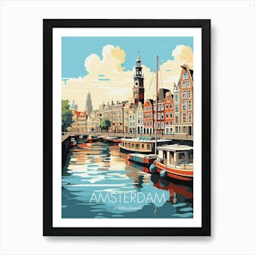 Amsterdam Netherlands Canal Vintage Travel Art Print