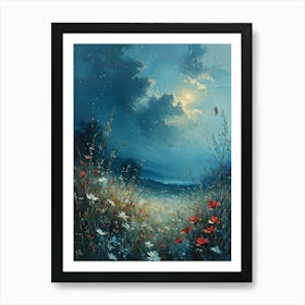 Ethereal Meadow Bathing In The Moonbeams Tranquil Landscape Under A Cosmos Chiaroscuro Shadows Dan Art Print