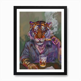 Animal Party: Crumpled Cute Critters with Cocktails and Cigars Tiger Smoking Cigar Art Print