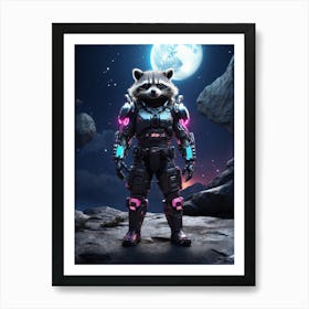 Raccoon In Cyborg Body #3 Art Print